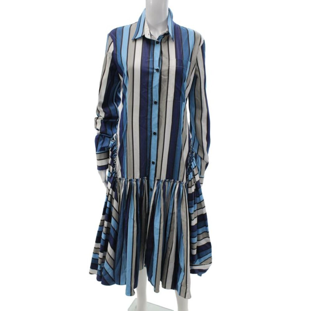 Marni Womens Striped Blue Shirt Dress Collared Long Sleeve Midi Viscose Size 42